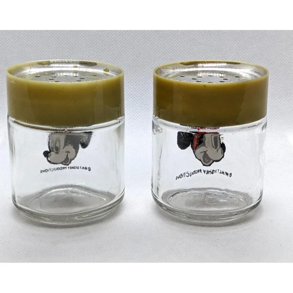 Mickey Minnie Salt Pepper Shakers Vintage Disney Glass Set